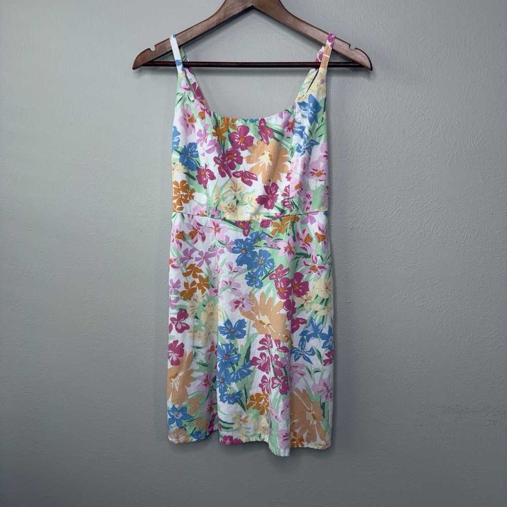 Old‎ Navy S P Dress Hawaiian Tropical Babydoll Preppy Beachy Smocked Vacay Linen